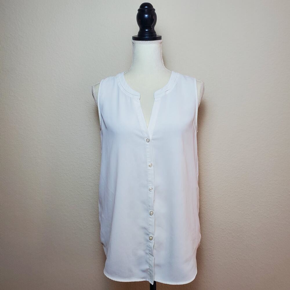 Ann Taylor White Sleeveless Button Yoke Top Blouse Small